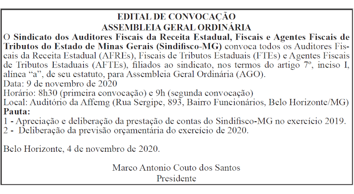 EDITAL DE CONVOCAÇÃO – Apreciação e aprovação da Previsão